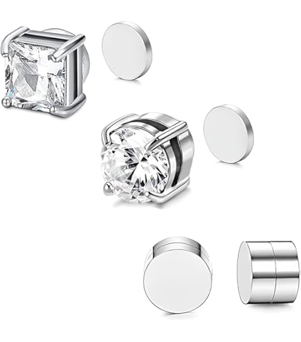 6MM Orecchini Uomo Diamante,Magneti Orecchini Finti Uomo Click-on Fake Piercing Finto Dilatatore Fake Plug,Argento Zirconi Simulato Diamante Brillanti 1 Paio (6mm - Foto 9