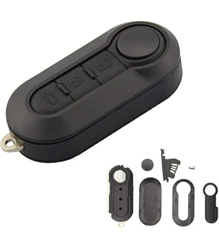 Boîtier De Remplacement Pour Clé Fiat 500 - Coque Noire 3 Boutons, Avec Nouvelle Lame - 14
