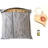 Geschenk-Set Zirbenkissen (30x30cm rot, weiß oder wooddesign) mit Reißverschluss + 10ml Bio-Zirbenöl + Zirbenherz mit Dekoband (10x10cm)
