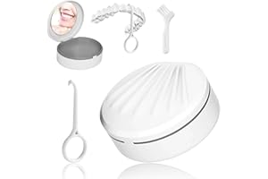 TIETOY Retainer Case with Mirror and Aligner Removal Tool, Denture Box with Brush for Invisalign False Teeth Container Denture Pots with Lids Twin Block Retainer Case Mouth Guard Denture Cleaning Kit