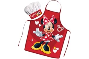 Sorrisini Delantal Infantil de cocina y Gorro de Cocinero ajustable para Niños Cocina, Mandil Niña, Delantal Niños y Sombrero Ajustable para Cocinar, Hornear, Pintar, 3-8 Años Minnie