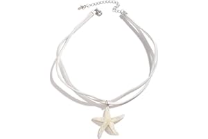 GAUEIOUR Starfish Necklace,Bohemian Starfish Pendant with Exaggerated Ocean Style and Vacation Beach Accessories Alloy Necklace,Jewelry Gifts for Women Girls(White)