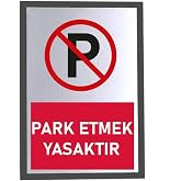 Usin Metal G&uuml;m&uuml;ş 14X20 CM Yapışkanlı Kırmızı PARK ETRMEK YASAKTIR Uyarı İkaz Tabelası Levhası