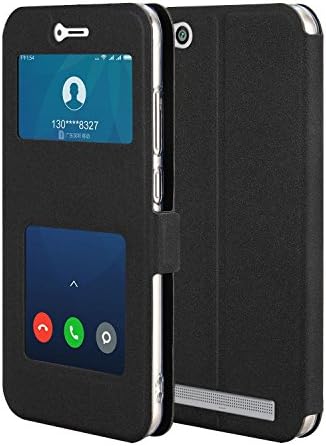 Redmi 5a Case, Shanphone Folio Flip Smart View Window Case Cover with Kickstand for Xiaomi Redmi 5a, Black