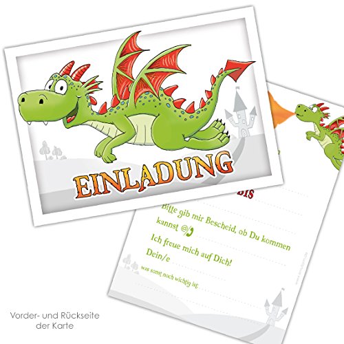 10 EINLADUNGEN zum Kindergeburtstag „DRACHE“ DIN A6 beidseitig bedruckt / Einladung Kindergeburtstag / Einladung Kinder / Einladung Drache - 2