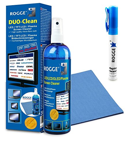 ROGGE DUO-Clean Original Screen Cleaner, 250ml inkl. 1 ROGGE Professional Microfasertuch 38x40cm. LCD/TFT/LED - Plasma Bildschirmreiniger. Das Original seit 1998. GRATIS im Set, 10ml ROGGE Spray Pen Screen Cleaner.