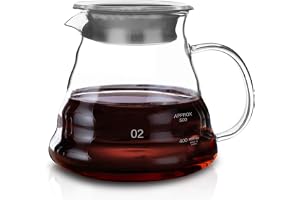 Proxima Direct V60 Server 600ml/20oz, 02, with Lid | Glass Drip Coffee Pot Clear Coffee Carafe Pour Over for 2-5 Cups