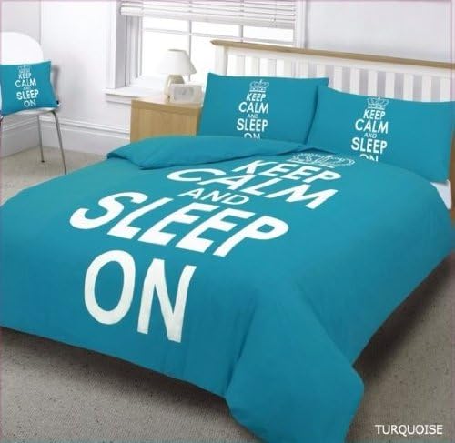 3PC KEEP CALM &amp; SLEEP ON TURQUOISE KING SIZE BEDDING BED DUVET COVER QUILT SET WITH PILLOWCASES