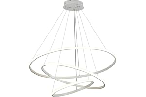 minifair Lampada a Sospensione da Cucina,lampadario Sospensione LED da Soggiorno Dimmerabile 3 Anelli Diametro 40/60/80 cm Lampada a Sospensione in Ferro Battuto Acrilico,Bianco