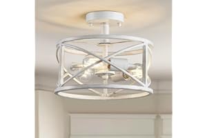 WUZUPS araña 3-light vintage farmhouse industrial semi-flush mount ceiling light luminaria fixture for foyer bedroom hall storage room kitchen bathroom, h 30 x w 24, e27 base, antique white