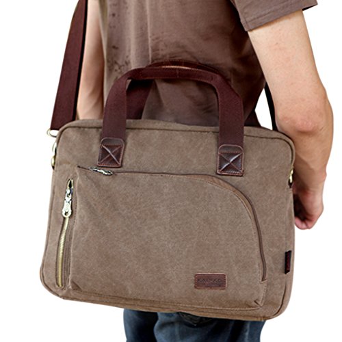 FakeFace Herren Satchel Schultasche Umhängetasche aus Canvas Segeltuch Schultertasche Messenger Bag Cross-Body Tasche Laptoptasche 13-14 Zoll iPad 41 x 30 x 9 CM (Khaki) - 9