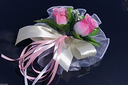 6 St. Autoschmuck Blumen Blüten Girlanden Hochzeit Autodeko Kunstblume NEU LA50 (Rosa) - 6