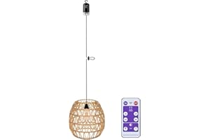 ‎ECOGEHEN EcoGehen Rattan Hängelampe mit Batterie Außen Innen Hängeleuchte Batteriebetriebene Lampe Tragbare Boho Korb Lampenschirm Pendelleuchte ohne Strom Stromanschluss Outdoor Beleuchtung für Garten