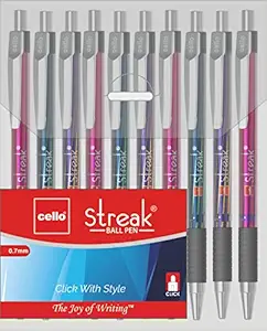 Cello Streak Ball Pen - Pack of 10 pens| Blue and Black ink | Ball Pen Set | Best Ball Pens for smooth writing | Ideal for students