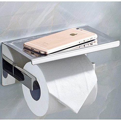 ECENCE TOILETTENPAPIERHALTER EDELSTAHL 304 POLIERT VERCHROMT ROSTFREI DESIGN HALTER WC-ROLLENHALTER MIT ABLAGE + MONTAGEMATERIAL 11010209