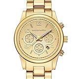 PIO Quarzuhr römische Ziffer KalenGDEr EGDElstahlarmband Damen Wasserdichte Armbanduhr, Gold