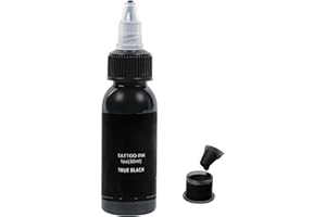 FONPOO Tinta de Tatuaje 30 ml, 1 oz Pigmento para Delinear y Colorear, Tinta Negra Fácil de Colorear para Tatuajes y Cejas de Larga Duración (Negro)