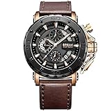 Nowakk Break 5690, Herrenuhr, Lederband, Leuchtend, Wasserdicht, Chronograph Quarzuhr, Lässige Sport-Armbanduhr, Mit Kalender