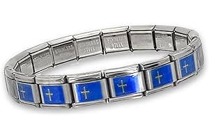 Feyma Pulsera con la Bandera de Asturias, Cruz de la Victoria, Eslabones de Acero Inoxidable, Brazalete Ajustable para Hombre y Mujer, Regalo Asturiano
