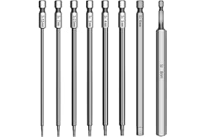 QIPUNEKY 8 sztuk bitów Torx długi, 150 mm zestaw bitów długich, 1/4" sześciokątny zestaw wkrętaków sześciokątnych, do H1,5, H2, H2,5, H3, H4, H5, H6, H8