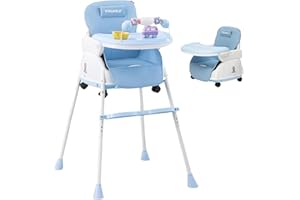 Twinky® High Chair - 2 in 1 Pram Set - Foldable Dining Chair & Pram for Babies and Toddlers - Adjustable, Portable and Compact Baby Chair - Suitable from 6 Months to 4-5 Years - Blue