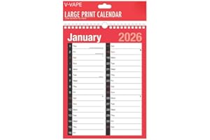 V-VAPE 2026 A4 2 Column Spiral Bound Month Wall Planner Calendar for Home Business Office School