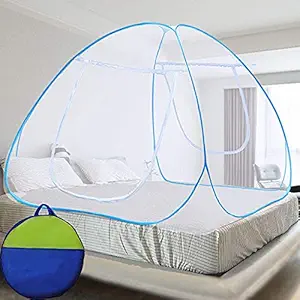 Weavers Villa Mosquito Net Double Bed Nets for King Size Foldable Mosquitoes Net with Adults Child Maskito, 3 Pair Saviours, Mosquito Net / Machhardani (Blue)