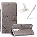 Produktbild Für LG K7 Hülle Lanyard Leder Brieftasche Case,Für LG K7 Strap Schutztasche Leder Hülle,Herzzer Prämie Einfarbig [Schmetterling Blätter Geprägte Geschnitzte] PU Leder Geldbörse Bookstyle Magnet Kartenfach Schutzhülle Tasche Leder Handyhülle Case Cover für LG K7 + 1 x Frei Rosa Handy Halterung Ständer + 1 x Frei Rosa Touch Pen Stift Stylus - Grau