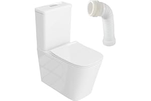 LAVITA WC a pavimento monopezzo con cassetta di risciacquo incorporata TRYTON WHITE | coperchio WC con abbassamento automatico in ceramica, senza bordi, set di WC in piedi + connettore WC
