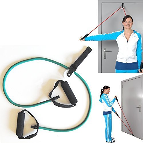 MSD TUBO ELASTICO FORTE Verde + CARRUCOLA FERMAPORTA + MANIGLIE muscoli braccia