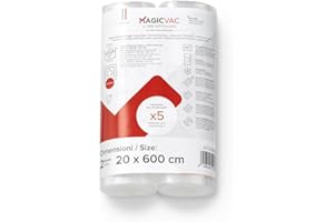 Magic Vac, 2 Rotoli Sottovuoto per Alimenti 20x600 cm Rigati e Brevettati, Multistrato e Resistenti, in Materiale Privo di BPA Adatto al Contatto con gli Alimenti, Made in Italy