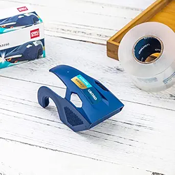 Deli Tape Dispenser and Cutter, Carton Sealer, Non-Slip Base, Easy for Single-Hand Operation, Telescopic Cutter, Anti-Corrosion Blade with Extra Durability (Blue)