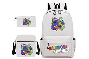 Jilijia Colorful Monster Cyan Looky Red Backpack,Anime Game Peripheral Daypack Shoulder Bag Three Pieces Student Bookbag Lunchbag Pen Bag 3Pcs Set