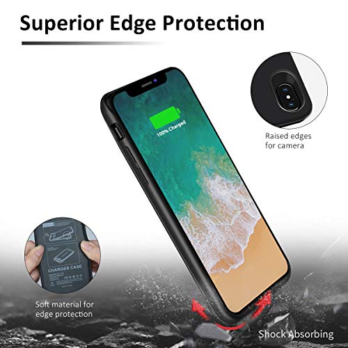 Coque Batterie Compatible avec iPhone X  BeeFix 6000mAh Power Bank Rechargeable   tui de Chargeur Prolong  e Housse de Batterie Portable Compatible avec iPhone X  5 8    Noir
