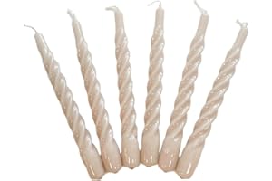 KUNSTINDUSTRIEN Candles with a Twist®, Made in Italy, 25 Colours Available, Dinner Candles, Twisted Candles Long Burning 5 Hours, Tapered Candles, Lacquered, Unscented Candle Gift Set, 6 pcs. 2.2 x 21cm (Linen)