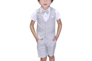 GUOCU 3 Pièces Costume Garçon Chemise Gilet Pantalon Court Ensemble Cérémonie
