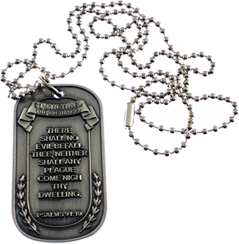 Christian-Christ-Religion-Jesus-St-Michael-Archangel-Double-Sided-Pewter-Logo-Symbols-All-Metal-Military-Dog-Tag-Luggage-Tag-Key-Chain-Metal-Chain-Necklace-by-EC