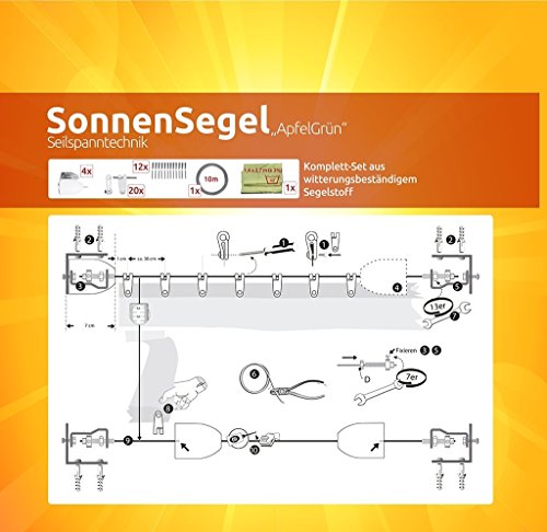 Windhager 10869 Sonnensegel-Seilspanntechnik-Set 270 x 140 cm, apfelgrün - 5