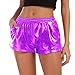 Produktbild OYSOHE Leder Shorts Damen Sommer Hotpants Hohe Taille Sommershorts Leggings mit Tasche(Lila,Medium)