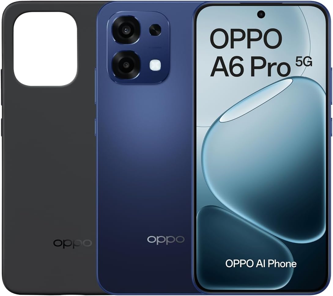 OPPO A6 Pro 5G - Smartphone Libre con IA, 8GB RAM+256GB, Batería 6500 mAh, Carga Rápida 80W, Pantalla AMOLED 120Hz, IP69, Cámara 50MP AI, Dual SIM, Versión Española - Azul
