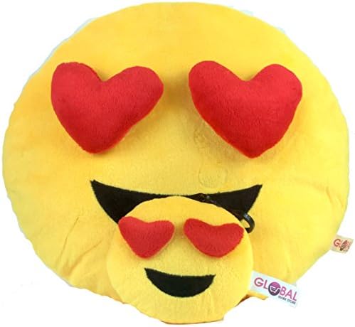Emoticon Cushion 3D Love Heart FREE Keyring Chain Smiley Fake Poop Throw Emoji Pillow Cute Shaped Plush Love Yellow Stuffed Round Large Gift Set Bundle Brown Funny Toy Love Merchandise Fluffy Poop Novelty Accessories Everything For Kids Prime (Heart)