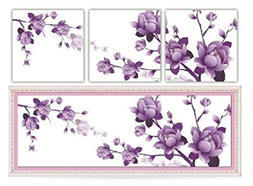 KAMIERFA Violette Blumen Designer Kunstvoll Vorgedruckt DIY Handarbeit Kreuzstich Stickerei Stickbild Set