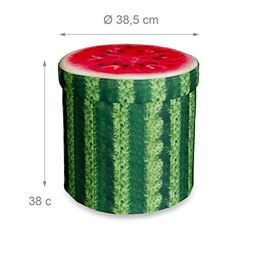 Relaxdays faltbarer Sitzhocker mit Stauraum HBT ca. 38 x 38,5 x 38,5 cm Sitzwürfel runder Hocker mit trendigem Obst Motiv Falthocker Sitzbank mit Aufbewahrungsbox mit ca. 30 l Stauraum, Melone - 4