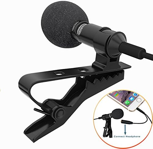 Lapel Microphone Lavalier Lapel Clip-on Omnidirectional Condenser Microphone for Apple Iphone, Ipad, Ipod Touch, Samsung Android and Windows Smartphones