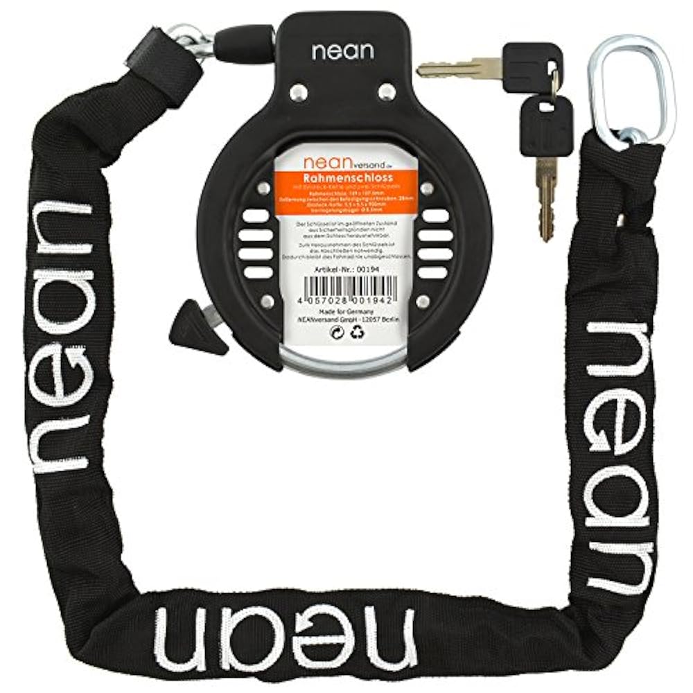 nean Fahrrad-Rahmen-Ring-Schloss, Ketten-Schloss, inkl. Einsteckkette und Anbausatz, schwarz, 5, 5 x 900 mm