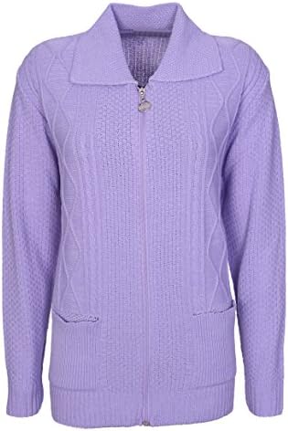 Womens Zipped Cable Knit Long Sleeve Zip Through Fasten Jumper Top Ladies Classic Knitwear Zipper Cardigan Pullover Plus Size 10 12 14 16 18 20 22 24