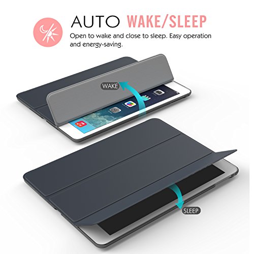 MoKo Hülle für Apple iPad Air 2 – PU Leder Tasche Schale Smart Case mit Translucent Rücken Deckel, mit Auto Schlaf/Wach Funktion und Standfunktion für Apple iPad Air 2/iPad 6 9.7 Inch Tablet, Space Grau - 8