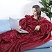Produktbild LANGRIA TV-Decke mit Ärmeln XL-Kuscheldecke flauschig kuschelige Tagesdecke supersoft warm 170x200 + 20 cm Fuß-tasche Handytasche weiche Mikrofaser Coral Fleece Ärmeldecke Wohndecke, kein Verschütten, Wein rot
