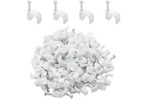 TBRAND Round Cable ClipsRound Cable Clips, 100Pcs Steel Nails Tacks Holder for Organizing Electric Wires Cables Line TV, 7mm Cable pins(White）