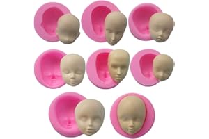 WDC WonDerfulC, 8 stampi in silicone a forma di testa umana per fondente, modellini a forma di testa di bambola, per creare torte, argilla, resina, candele, sapone